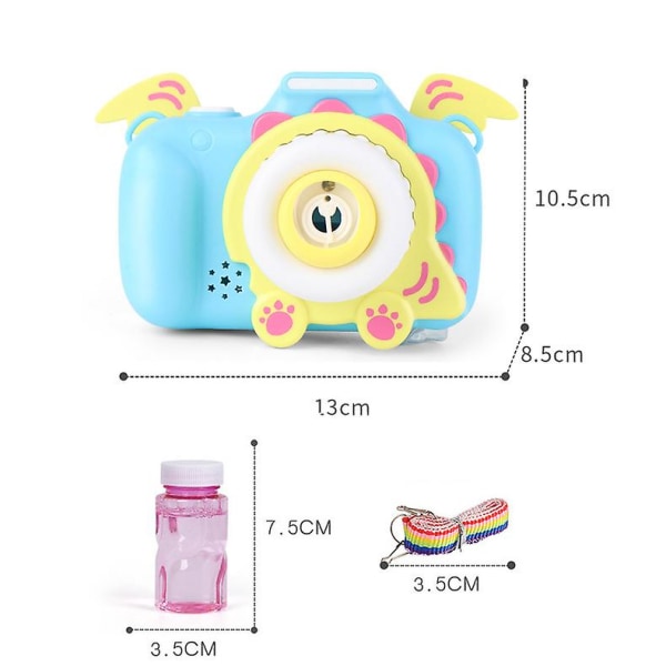 Tegneserie boblekamera leketøy med bobleløsning for barn småbarn boblemaskin leker med lys, musikk db Blue Dinosaur