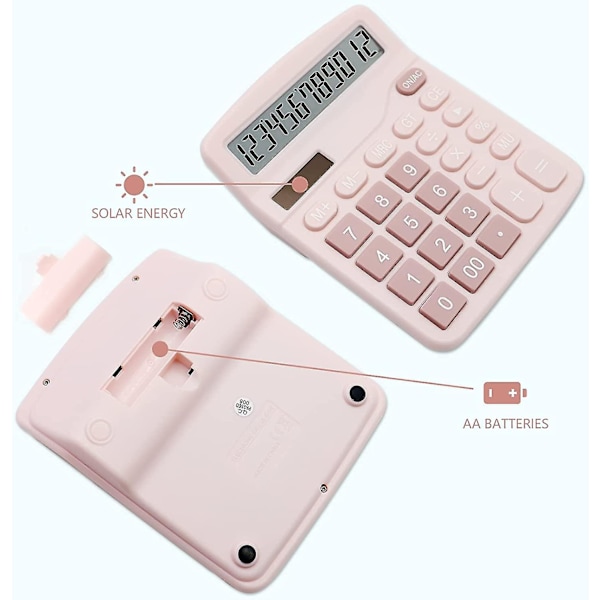 DB Pink Lommeregner, bordregner 12 cifre med stort LCD-display