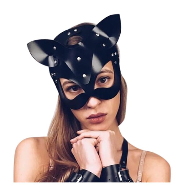Rl Black Bondage Bunny Cat Masquerade Mask Halloween Voksen Decoration