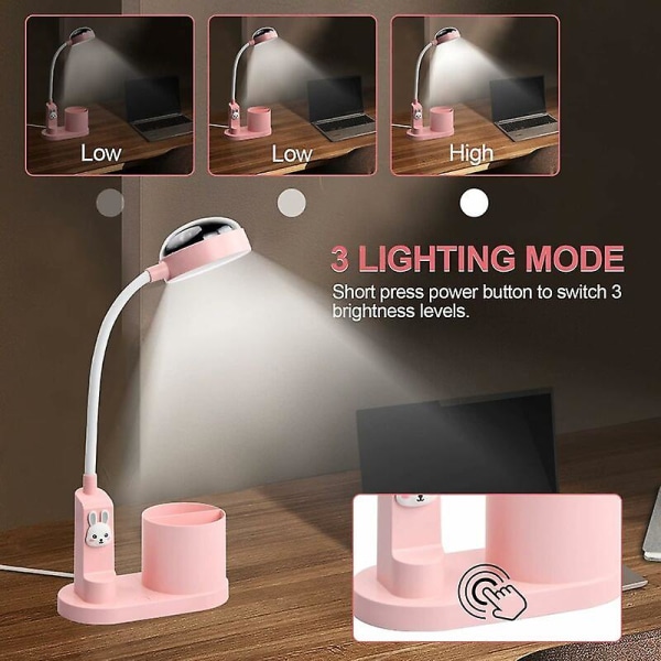Barnbordslampa Söt skrivbordslampa Stjärnprojektion Inlärningslampa Med pennhållare Kaninlampa, rosa, 17*8,5*44cm
