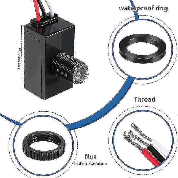 Utendørs lyssensor med skumring til daggry 120 - 277V 2 stk [DB] Black