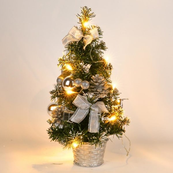 Liten Mini Julgran Med Led-lampor Julbordskonstgjort Ornament Present {DB} silvery