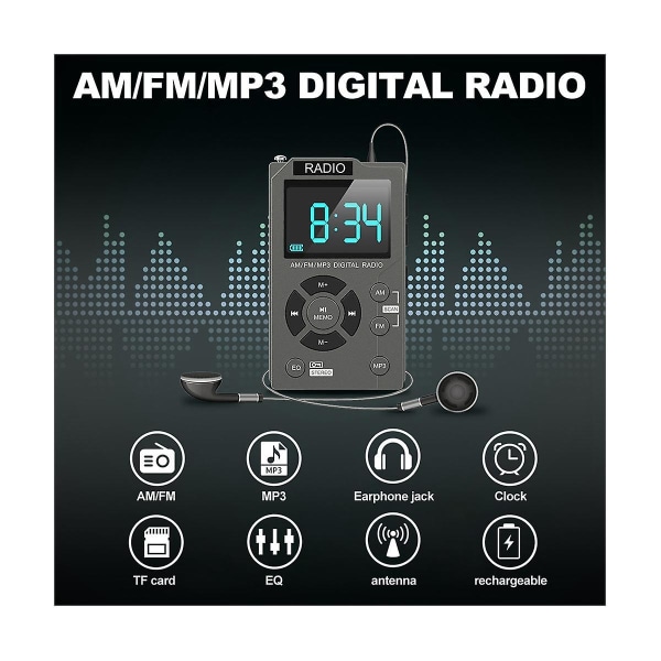 Portable Mini Radio Pocket Am Fm Digital Radio Stereo Receiver Auto-search Channel Tf Card Mp3 Musi