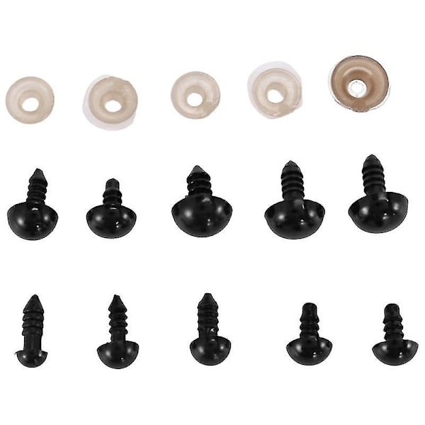 Sikkerhetsøyne med skiver, 150 stk Små dukkeøyne Håndverkslekeøyne Teddybjørnøyne 6mm/8mm/9mm/10mm/12mm black
