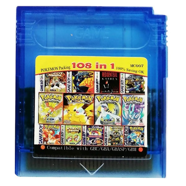 Game Boy Color Kassett 61 I 1 (multi Cart För Gameboy, Gbc) Eller 108 Spel I 1 Db 108 in1 Blue