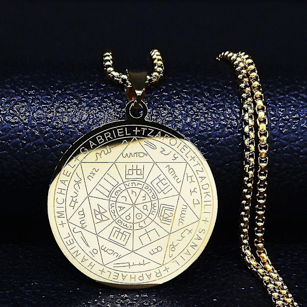 Syv Ærkeengle Amulet Rustfrit Stål Halskæder Mænd Segl af Salomon Talisman Halskæde Beskyttelse Smykker Krave Hombre_lldxm Db C 60cm BOX GD