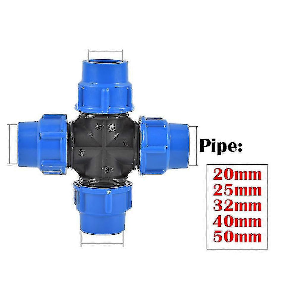 20/25/32/40/50mm PVC PE Rør Kran Vannsplitter Plastventil Kobling Hage Gård Vanning Vannrør Slange Skjøte Tilbehør db Cross 32mm