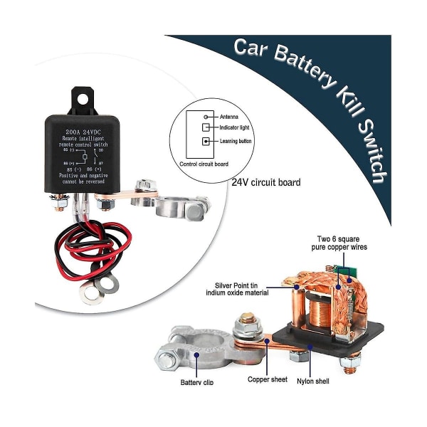 Fjärrströmbrytare för batterier, fjärrströmbrytare för lastbilar, bilar, stöldskydd, 24V 200A fjärrkontroll för batteribrytare