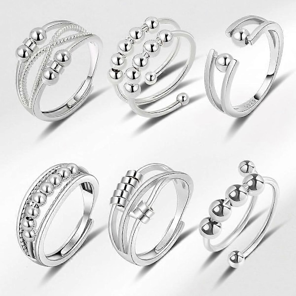 6 stk. Irritations- og angstring, roterende forstyrrelsesring, stressaflastningsring, åben kube, fosterring, stressaflastningsring [db]