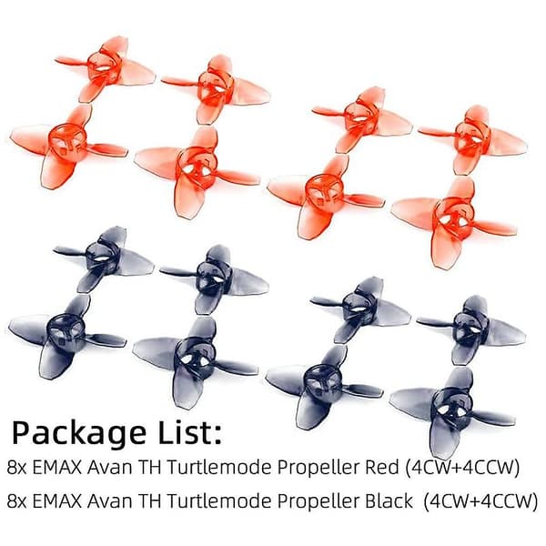 16 stk for Avan Tinyhawk Turtlemode Propeller 40mm 4-Blade 1.5mm Hull, for 0802 Motor Indoor FPV Dron [db] Redblack