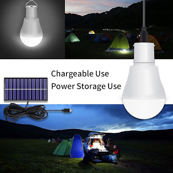 Bärbar LED-sollampa 15W glödlampa LED-lampa USB uppladdningsbar solenergi utomhus/inomhus resecam