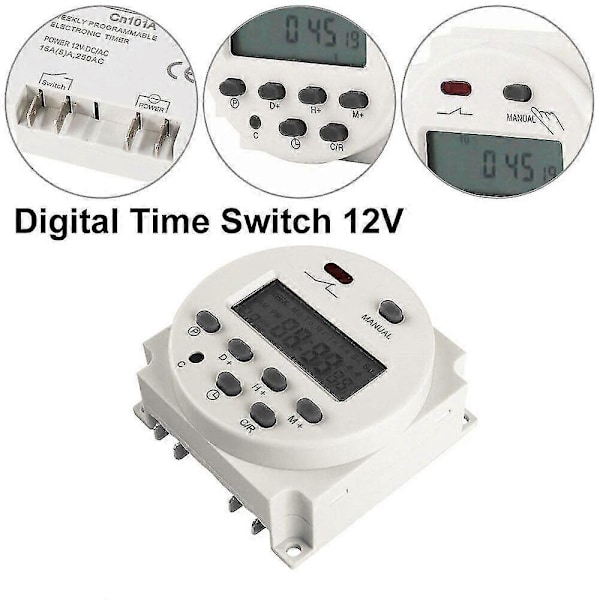 DC 12V 16A LCD Digital Timer Bryter Elektronisk Strøm Tidsrelé Programmerbar [db]