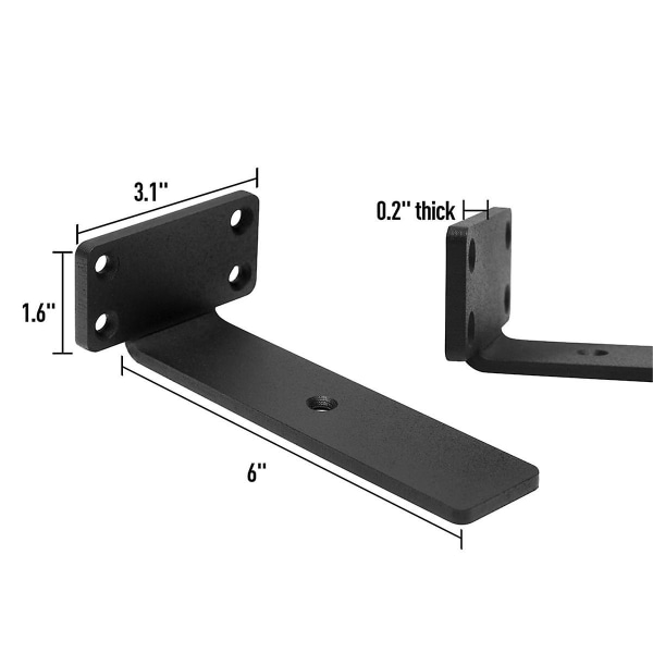 Kraftiga flytande hyllfästen, (1/5 tum tjocka) dolda hyllor, gjutjärn L-fästen, Ru [DB] Black