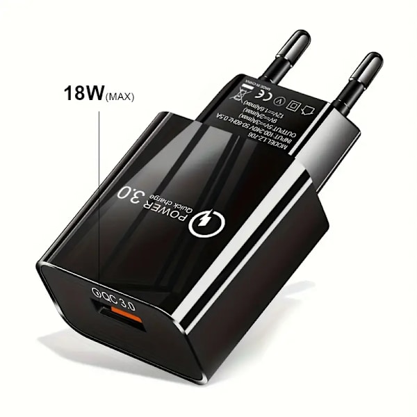 18W QC3.0 Snabbladdare USB EU Väggladdare Mobiltelefonladdare För Xiaomi POCO X3 NFC M3 10T Lite 10 9 Redmi 9 Note 9 8 Pro Typ C Laddare [DB] black