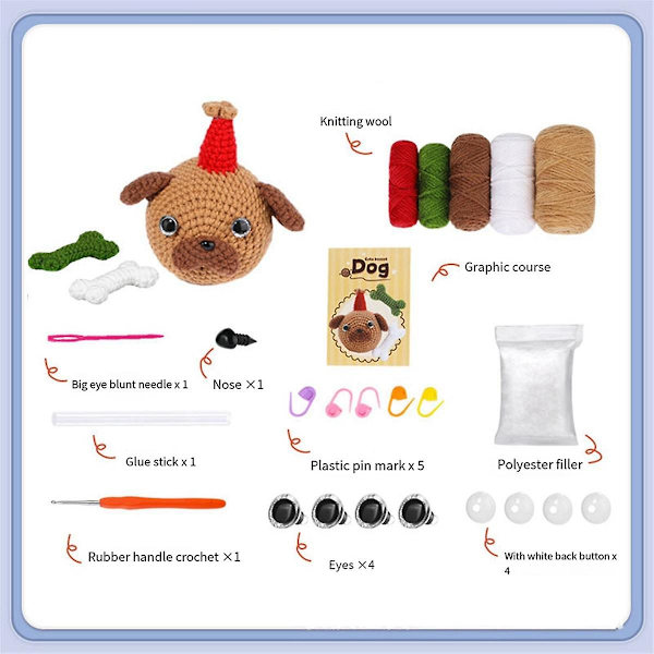 Komplett virkningskit för nybörjare, Diy Balsa Puppy virkningskit med stickmarkörer Lätt garnboll, Instruktion