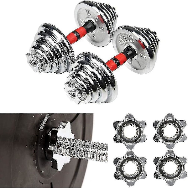 Sæt af 4 Dumbbell Spinlock, Skridsikker 25 Mm Standard Spinlock Klemmer, Skruehætter til Dumbbell Stænger, Barbell Star Klemmer A [Db]