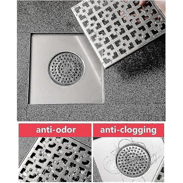 20*20cm Utendørs Gulvsluk, Gulvsluk og Dusjsluk, Sluk Gulvsluk, Sifon med Duftstopper og Hårfanger [DB] Silver