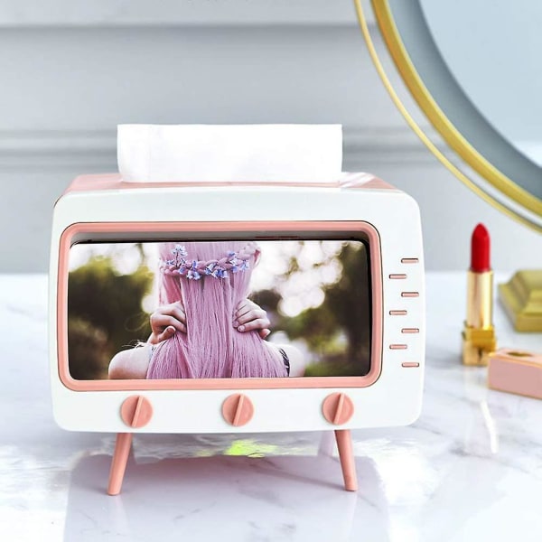 Multifunctional tissue box creative desktop TV retro paper box (pink)