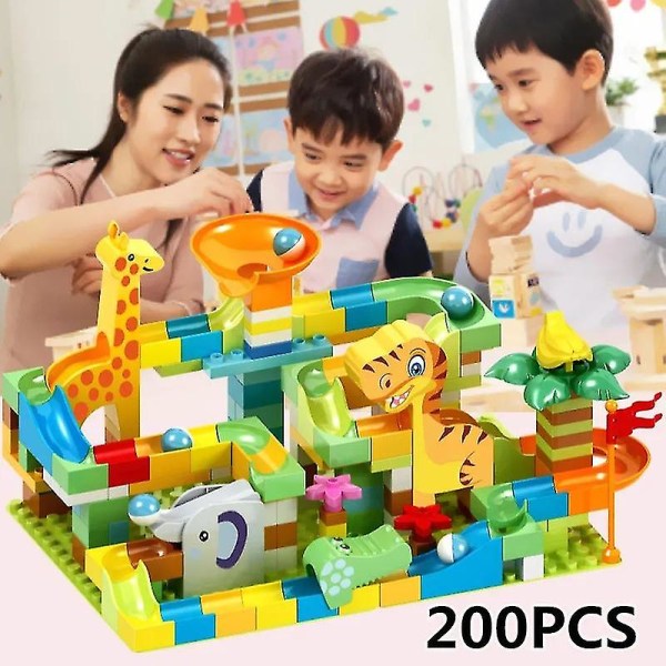 Bedetter Big Size Marble Race Run Blocks Maze Ball Track Byggstenar Tratt Rutschkana Montering Tegelstenar Pedagogiska leksaker för barn Presenter Db 90pcs with base