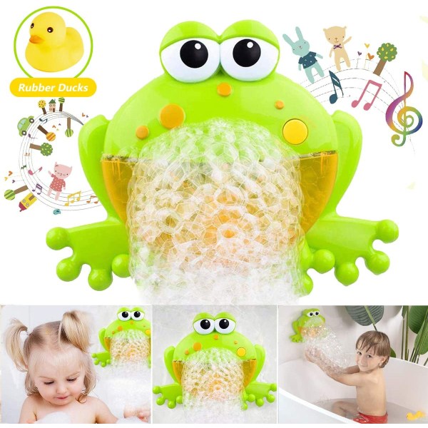 Baby Bath Bubble Toy Set, Automatisk Frog Bubble Machine Barn Bad Bubble Machine med 12 musikaliska baby