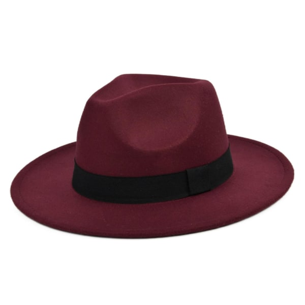 Retro Rancher-hattu leveällä reunalla, vintage -tyylinen miesten huopahattu lomatarvike Wine Red