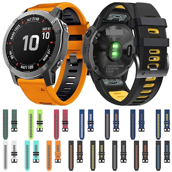 Silikoninen kellon ranneke Garmin Fenix 6 Pro -kelloon [DB] Black Grey