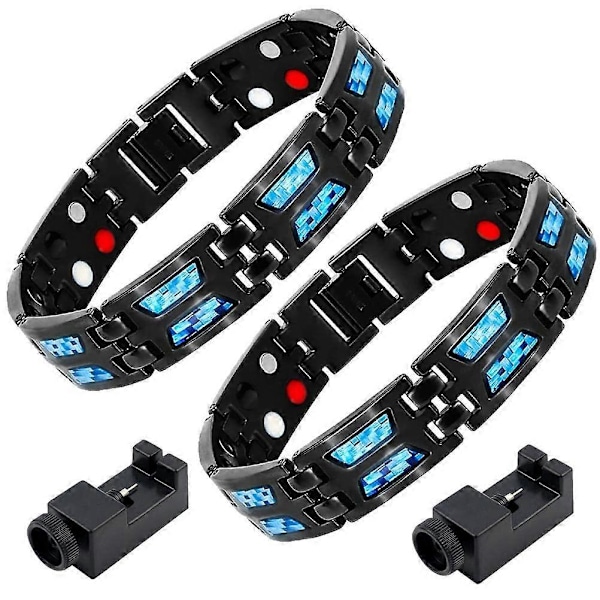 2 stk. Titanium Power Magnetisk Armbånd, Carbon Blå Titanium Magnetisk Terapi Armbånd, Forbedrer Blodgennemstrømning db