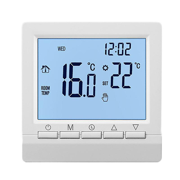 Älytermostaatti Kotitaloudelle Taustavalaistulla LCD-näytöllä, Suuri Näyttö, Seinäasennus, Huoneen Lämpötilan Ohjain, Kotitaloustuotteet [DB] White