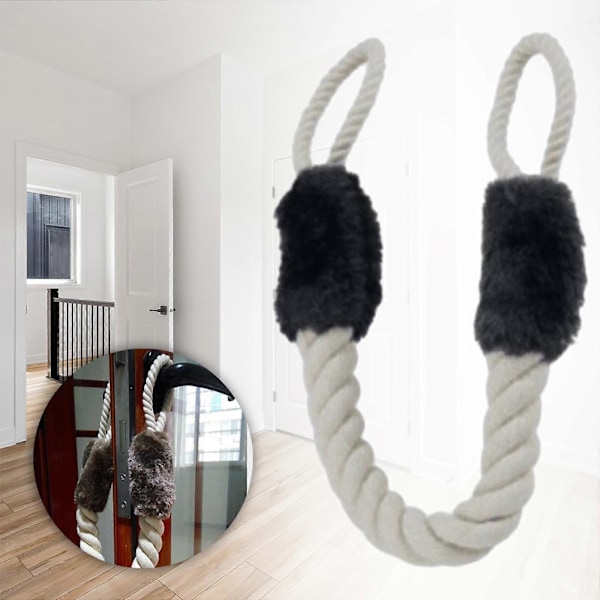 Dørhåndtak Trekktau Anti-Klype Stropper Stopper Multifunksjonell Hund Fingerbeskytter Dørtau for Soverom Stue db black 60cm