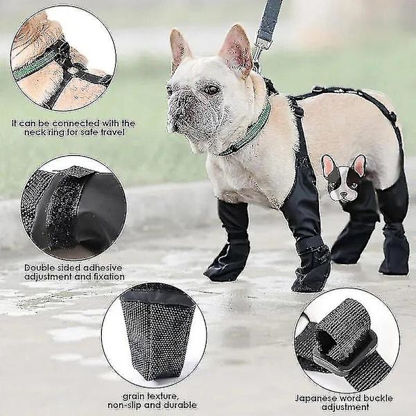 Vattentäta justerbara hundskor, andningsbara hundskor för utomhuspromenader, mjuka franska bulldoggskor, tasskydd för husdjur [DB] Black L 80x93cm