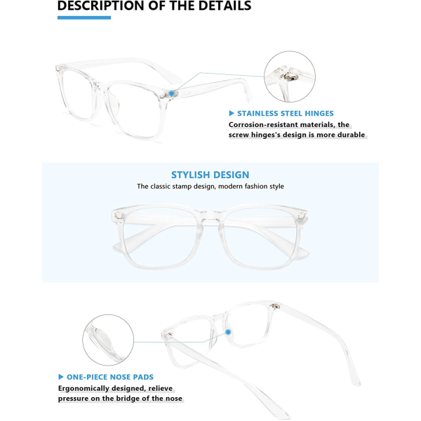 Anti-blå lys transparente stelbriller, anti-øjen træthed og anti-ultraviolet blænding