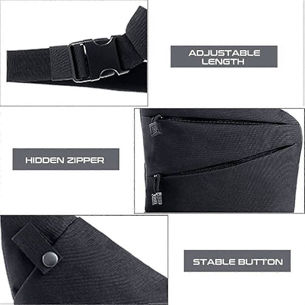 Midjeväska för män, dold bärryggsäck, crossbody-väska, mjukt pistolhölster, svart (vänster) [DB]