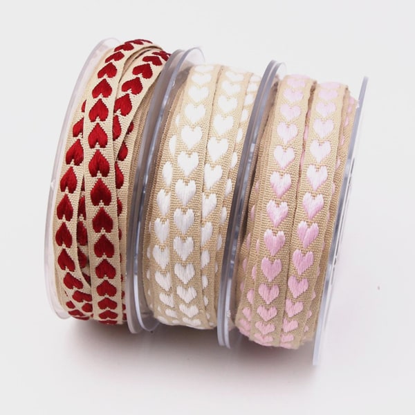 1 rull Dekorativt flerbruksbånd Dekor Polyester Romantisk hjertemønster Presentbånd til hjemmet Jikaix Red