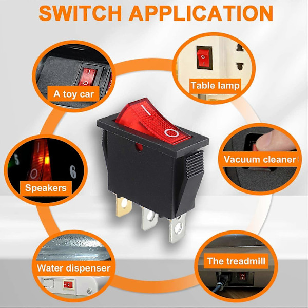 5 kpl punaisia valaistuja keinukytkimiä, ON/OFF 3-nastainen 3-asentoinen venekeinukytkin Snap AC 250V/15A 125V/20A KCD3-101 [Db]