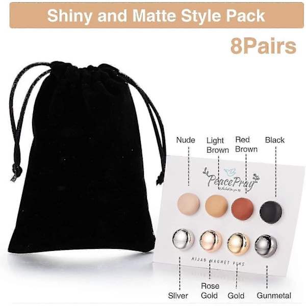 8 Paria Premium Vahvoja Hijab-Magneettipinnejä, Ei-kiinnittyviä Monikäyttöisiä Hijab-Magneetteja, Ammattimaisia Pinnitöntä Magneettisia Hijab-Pinnejä, Kiiltävä Ja Mattainen Tyylisäiliö db