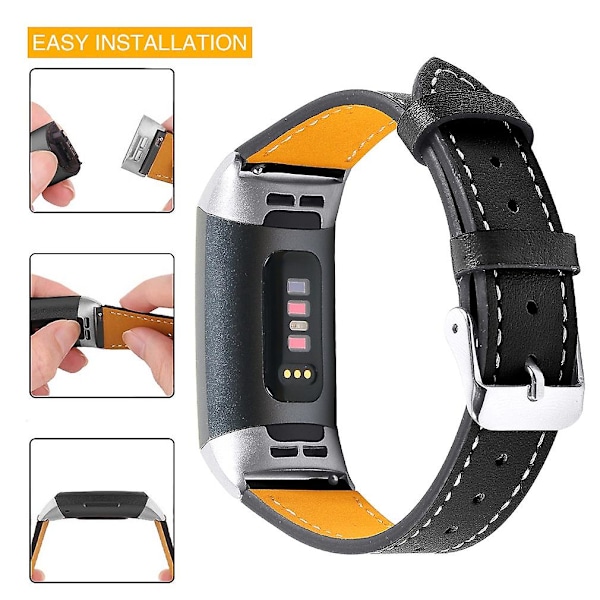For Fitbit Charge 4/3 Klokkereim Ekte Lær Smart Klokkebånd Erstatning [DB] Black Style A Fitbit Charge 4