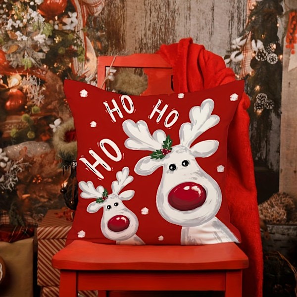 Julpynt Kuddfodral: 4-pack, 45.72x45.72 cm, Röd, Snögubbe, Älg, Rådjur, God Jul, Dekorationer för Familjesoffa Red snowman 45.72cm X 45.72cm