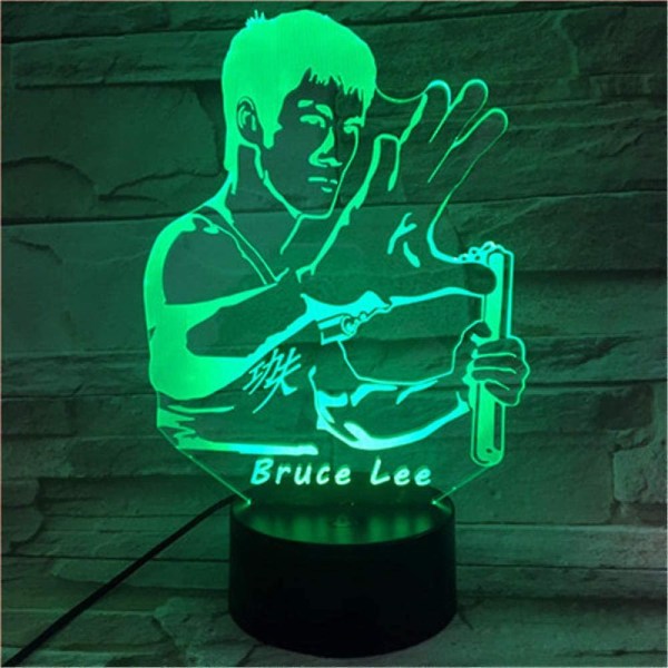 Wekity Bruce Lee Kina Kungfu 3d Led-lampa Natt För Barnrum Lampa Med Fjärrkontroll[DB]