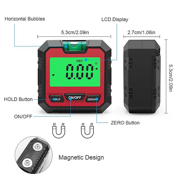 Præcision Digital Inclinometer Elektroniske Goniometre Magnetisk Base Digital Vinkelmåler Vinkel Finder Fase Boks -rød