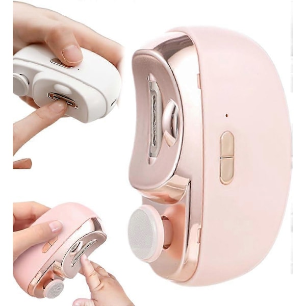 2 i 1 Automatisk Elektrisk Nagelklippare Trimmer Nagelknipsare med Lampa för Barn Vuxna [Db] Pink