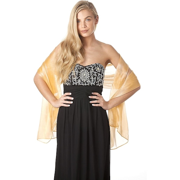 Iriserande Wrap Stole Sjal för Bröllop Brud Brudtärnor Baler & Fester, Champagne Guld [Db]