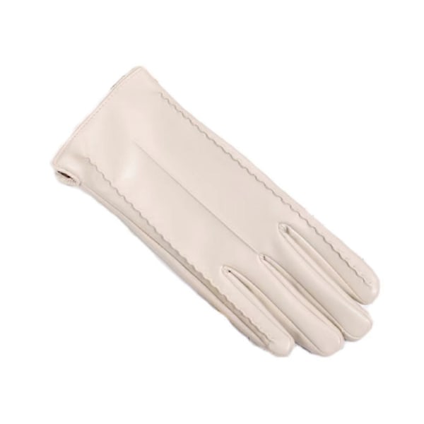 Damelæderhandsker Vinter Bløde Anti-Slip Touchscreen Varme Foret Handsker DB White