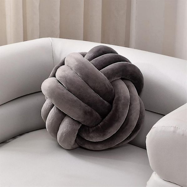 Knot Ball Throw Pillow, Rundt Knutet Plysj Pynte Pute For Preppy DB Dark Grey 20CM