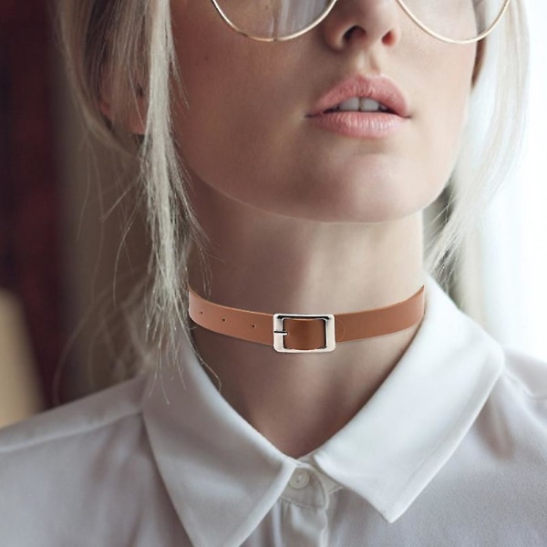 Halskjede Punk Retro Faux Lær Spenne Choker Halskjede For Dating Light Coffee