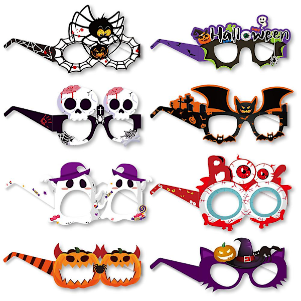 8/16/24 stk Halloween-fest dekorative papirbriller fotorekvisita papir øyeglass DB 8Pcs