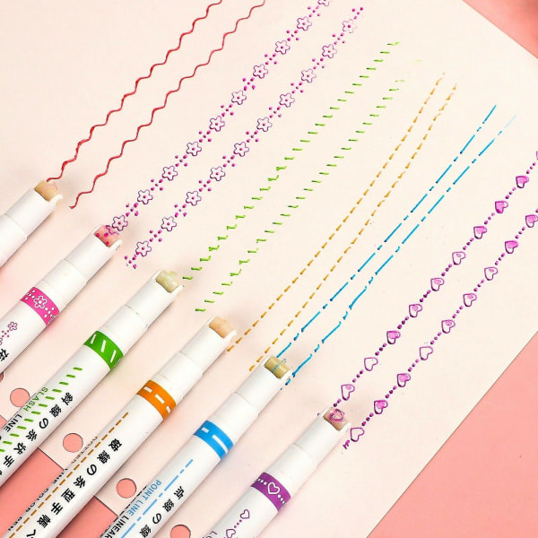 Creative Marker Pens 6 kpl / set Nopeasti kuivuva värikäs Curve Highlighters Söpö käsi