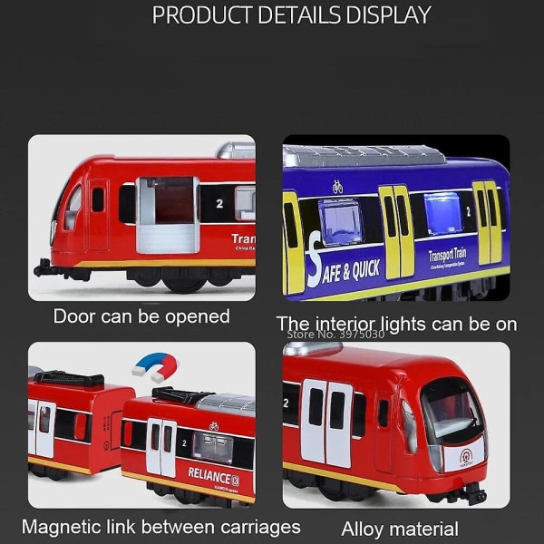 1/86 Kauko-ohjattava metallimetro, valettu simuloitu kuljetusmalli äänellä ja valolla, lelu pojalle syntymäpäivälahjaksi [DB] Three Subways Blue