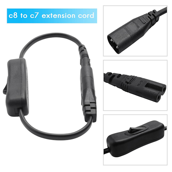 Förlängningssladd, Iec320 C7 till C8 Strömadapter Förlängningssladd med Strömbrytare med \"8\" Int [db] black