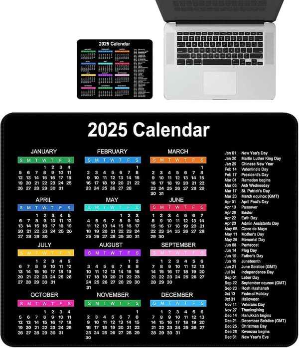 2025 Skrivebordsmusemåttekalender, Computermusemåtte med syede kanter, 9,8 x 7,8 tommer Ergonomiske musemåtter til arbejde, Spillemusemåtte med skridsikker [DB]