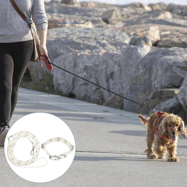 Hundhalsband och koppelset för säkerhet med justerbart 2 st vitt PU-material [DB]